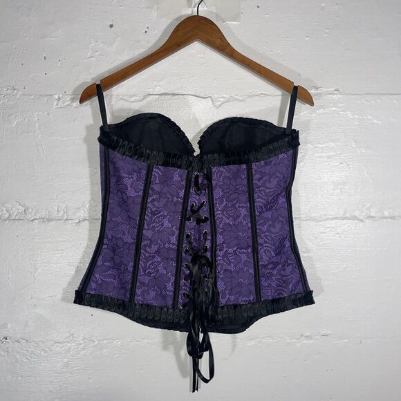Gothic Purple Lace Corset Bustier Top 2XL Black Ribbon Trim Cosplay Witchy - Picture 5 of 10